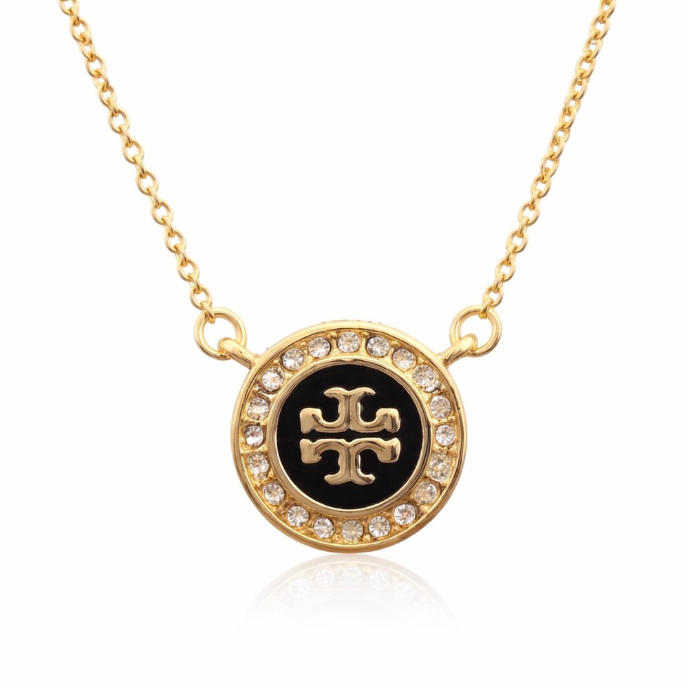 Tory Burch MILLER PAVÉ LOGO DELICATE NECKLACE in Gold/Black